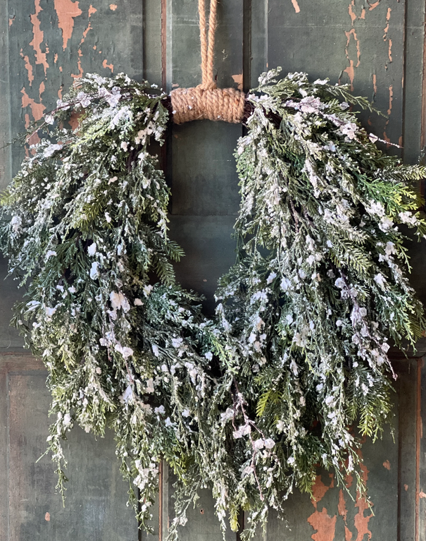 28'' Flocked Winter Foliage Hanging Wreath