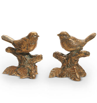 Set of 2 Antique Gold Bird on Branch