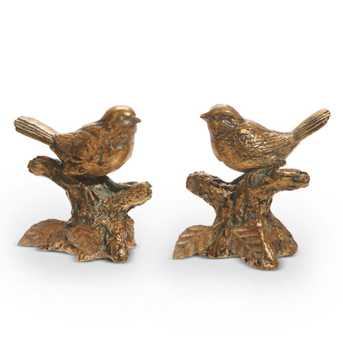 Set of 2 Antique Gold Bird on Branch