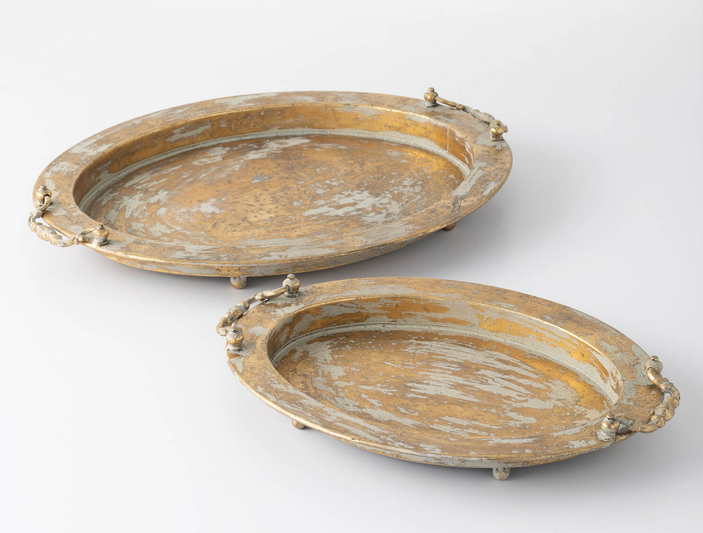 Oval Golden Handled Tray