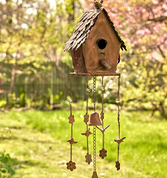 Antique Copper Hanging Birdhouse Wind Chime (4-Styles)