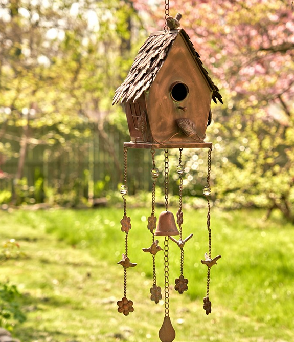 Antique Copper Hanging Birdhouse Wind Chime (4-Styles)