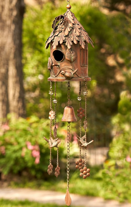 Antique Copper Hanging Birdhouse Wind Chime (4-Styles)