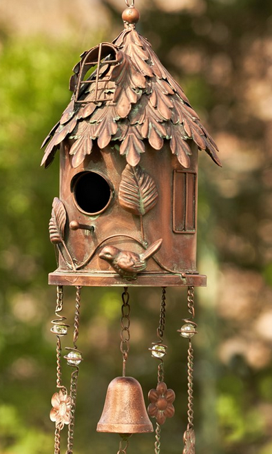Antique Copper Hanging Birdhouse Wind Chime (4-Styles)