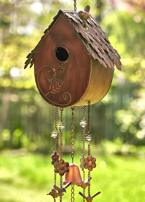 Antique Copper Hanging Birdhouse Wind Chime (4-Styles)