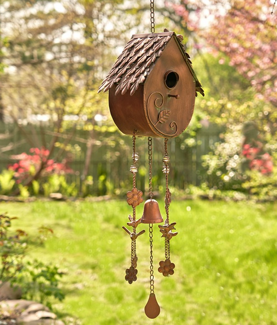 Antique Copper Hanging Birdhouse Wind Chime (4-Styles)