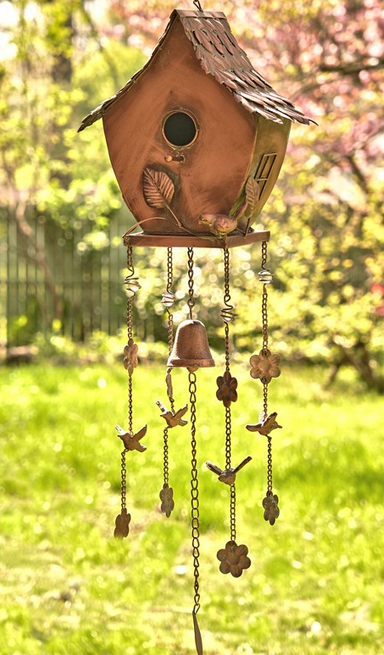 Antique Copper Hanging Birdhouse Wind Chime (4-Styles)