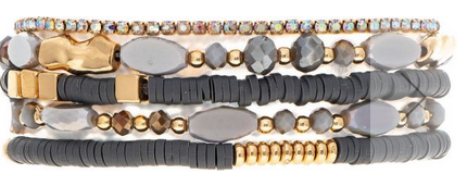 5 Strand Gray Beaded Bracelet