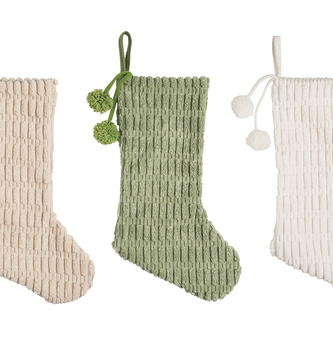 Chenille Pom Pom Christmas Stocking (3-Colors)