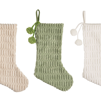 Chenille Pom Pom Christmas Stocking (3-Colors)