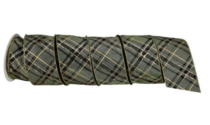 2.5'' X 10 YD Olive Gentlemans Plaid Ribbon