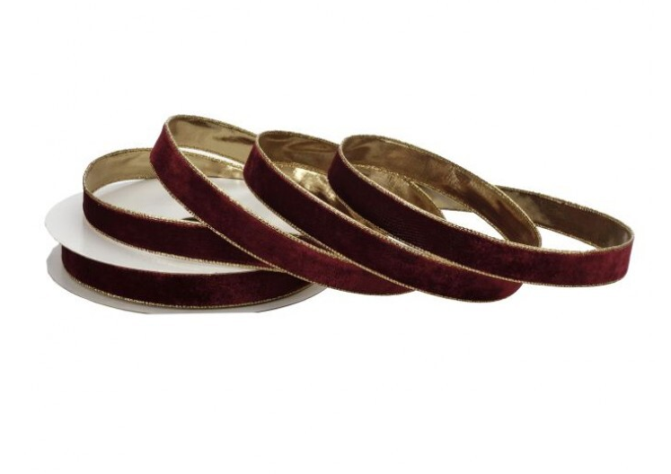 1'' X 20 YD Burgundy & Gold Velvet Ribbon