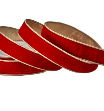 1.5'' x 10 YD Red & Gold Velvet Ribbon