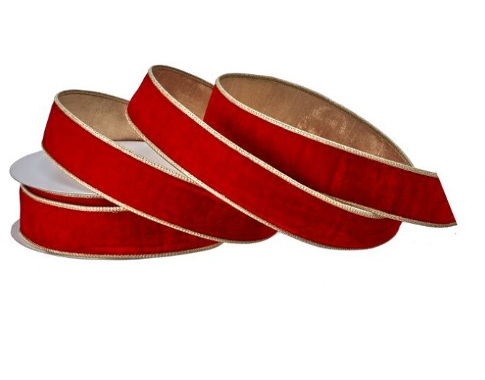 1.5'' x 10 YD Red & Gold Velvet Ribbon