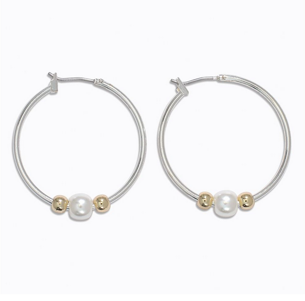 Silver Hoops w/ Pearls Earrings