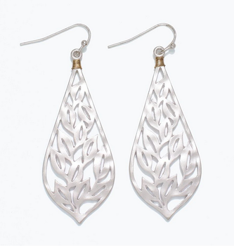 Silver Matte Botanical Drop Earrings