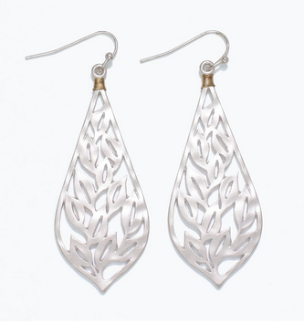 Silver Matte Botanical Drop Earrings