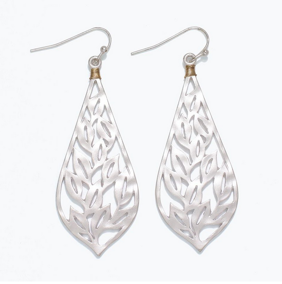 Silver Matte Botanical Drop Earrings