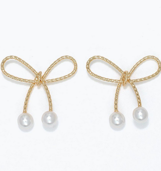 Gold Rope Bow & Pearls Earrings