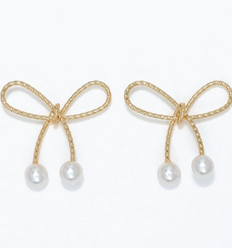 Gold Rope Bow & Pearls Earrings