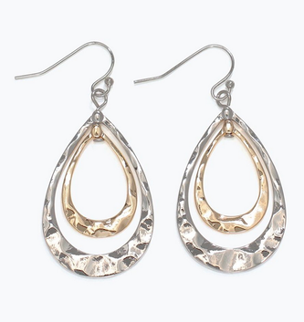 Two Tone Hammered Drop Earrings