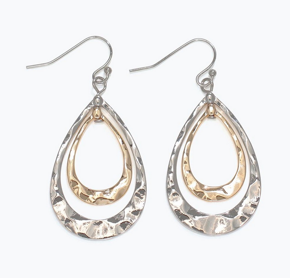 Two Tone Hammered Drop Earrings