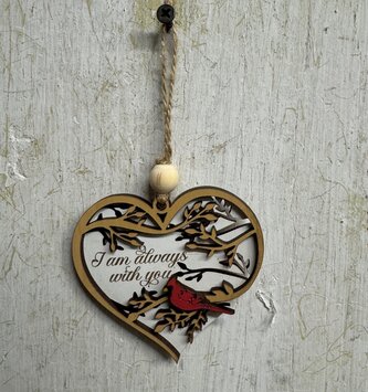 Wooden I am Always with You Cardinal Heart Ornament