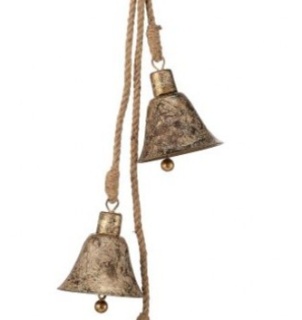 Hanging Triple Antiqued Golden Bells