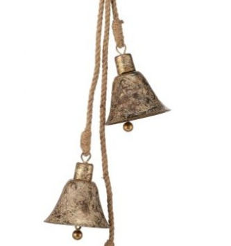 Hanging Triple Antiqued Golden Bells
