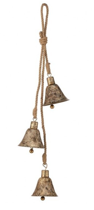Hanging Triple Antiqued Golden Bells