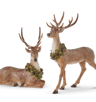 Set of 2 Woodland Deer w/ Wreath