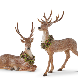 Set of 2 Woodland Deer w/ Wreath