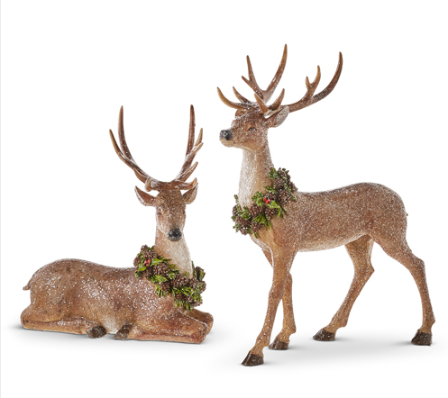 Set of 2 Woodland Deer w/ Wreath