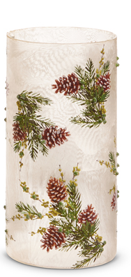 Frosted Evergreen & Pinecone Candle Holder (2-Sizes)