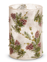Frosted Evergreen & Pinecone Candle Holder (2-Sizes) Frosted Evergreen & Pinecone Candle Holder (2-Sizes)