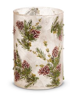 Frosted Evergreen & Pinecone Candle Holder (2-Sizes)