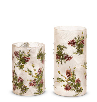 Frosted Evergreen & Pinecone Candle Holder (2-Sizes)