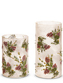 Frosted Evergreen & Pinecone Candle Holder (2-Sizes) Frosted Evergreen & Pinecone Candle Holder (2-Sizes)