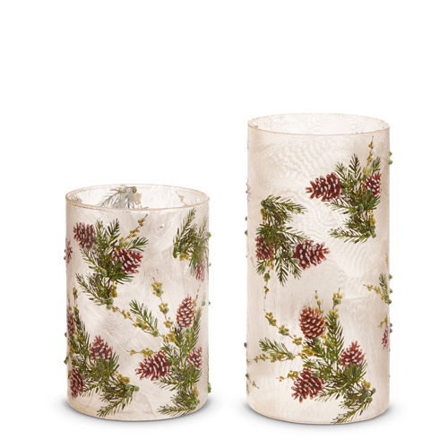Frosted Evergreen & Pinecone Candle Holder (2-Sizes)