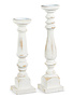 White Distressed Candle Sticks Pair