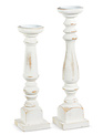 White Distressed Candle Sticks Pair