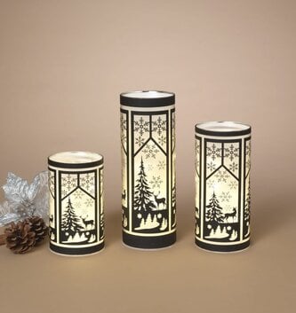 Set of 3 LED Glass Winter Scene Luminaries