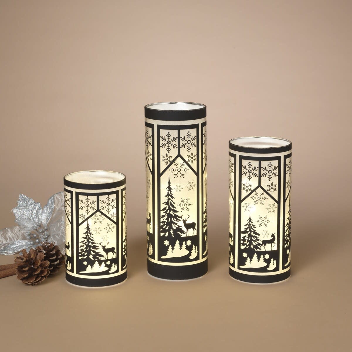Set of 3 LED Glass Winter Scene Luminaries