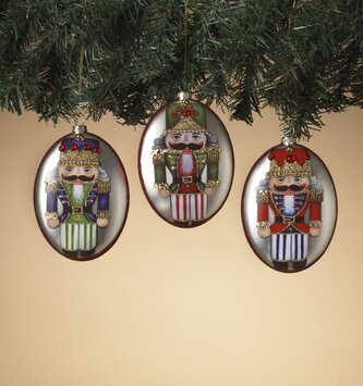 Glass Oval Nutcracker Ornament (3-Styles)