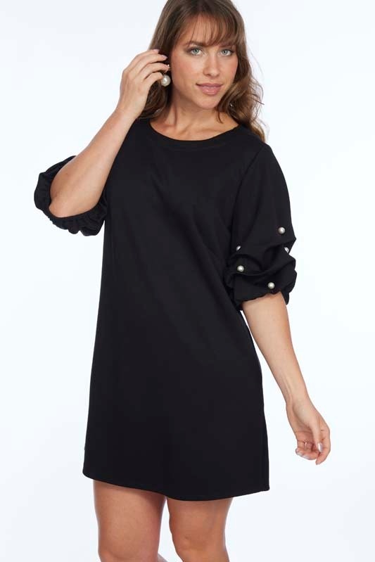 Puff Sleeve Dress w/ Pearls By : Lior Paris (2-Colors)