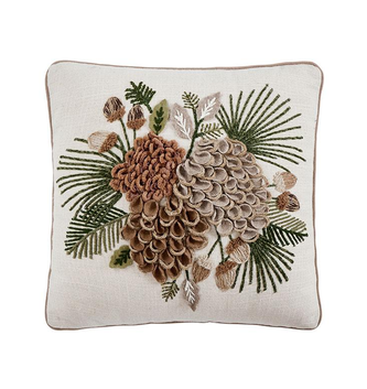 Embroidered Pinecone Cluster Pillow