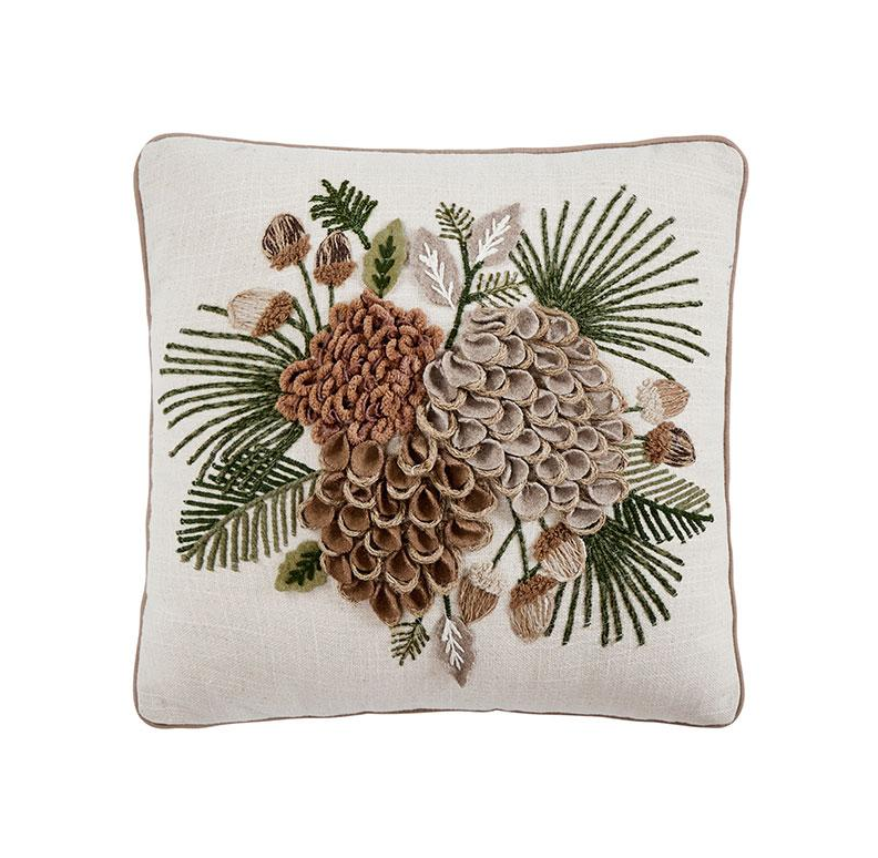 Embroidered Pinecone Cluster Pillow