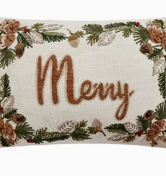 Embroidered Merry Pillow