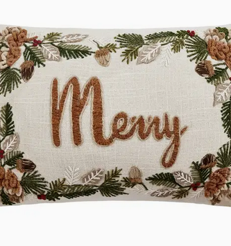 Embroidered Merry Pillow