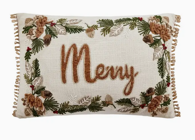 Embroidered Merry Pillow